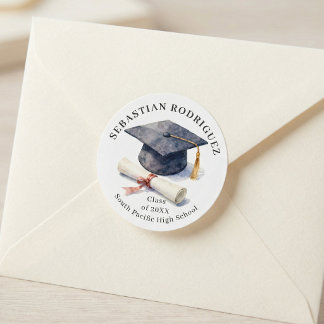 Classic Watercolor Graduation Cap Diploma Runt Klistermärke