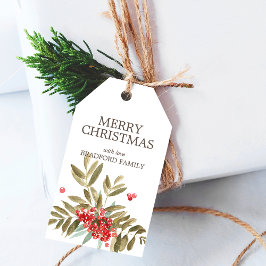 Classic Watercolor jul Berries Personlig Presentetikett