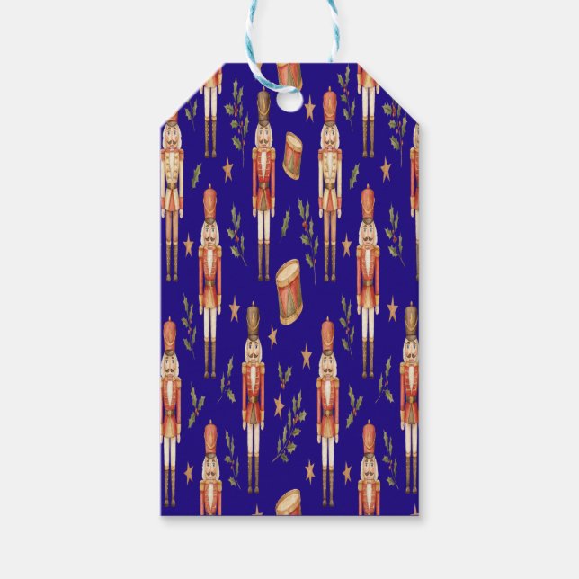 Classic Watercolor Nutcracker and Drum Christmas Presentetikett (Framsidan)