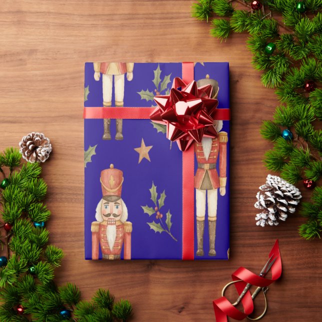 Classic Watercolor Nutcracker and Drum Christmas Presentpapper (Julgåva)