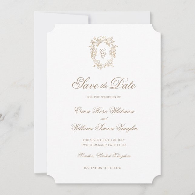 Classic Wedding Crest Save The Date Invitation Inbjudningar (Framsida)