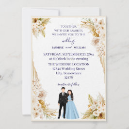 Classic wedding invitation in beige and gold inbjudningar