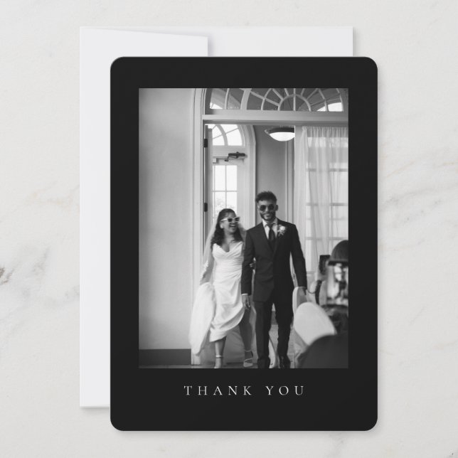 Classic Wedding Photo Black Rounded Thank You Card Tack Kort (Framsida)
