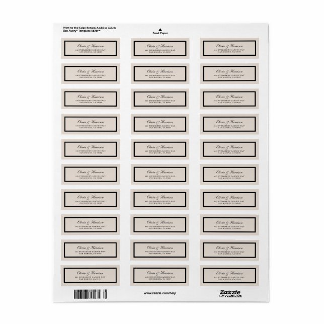 Classic Wedding Return Address Label Returadress Etikett (Helt Ark)