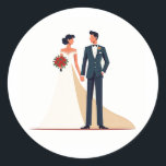 Classic Wedding Sticker Runt Klistermärke<br><div class="desc">This elegant sticker features a stylized illustration of a bride and groom on their wedding day,  perfect for adding a romantic touch to your belongings.</div>