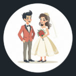 Classic Wedding Stickers Runt Klistermärke<br><div class="desc">Adorable cartoon couple on wedding day stickers for every occasion!</div>