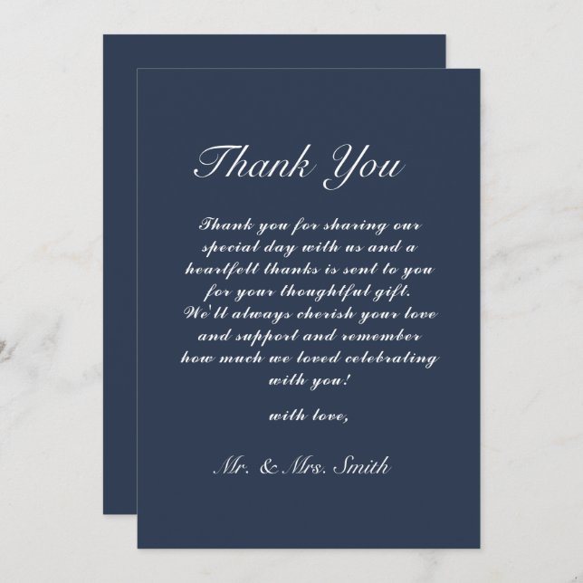Classic Wedding Thank You Card Navy Blue Inbjudningar (Fram/baksida)