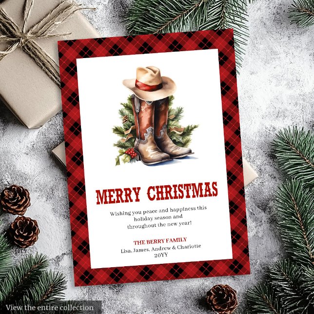 Classic Western Plaid Buffalo Xmas Greeting Card Julkort (Classic Western Plaid Buffalo Xmas Greeting Card)