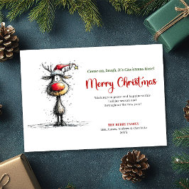 Classic Whimsical Reindeer Christmas Greeting Julkort