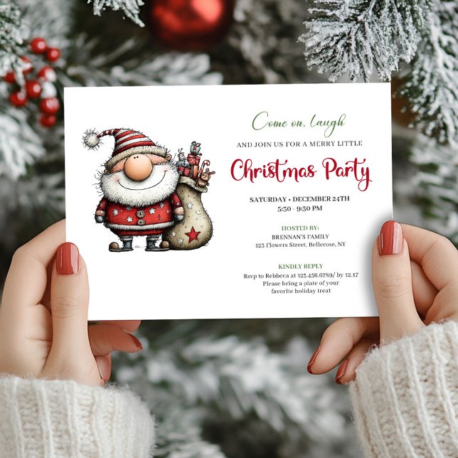 Classic whimsical Santa Christmas party invitation Inbjudningar (Classic whimsical Santa Christmas party invite

)