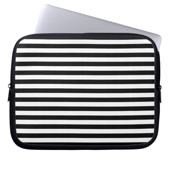Classic White and Black Horizontal Stripe Pattern Laptop Fodral (Framsidan)