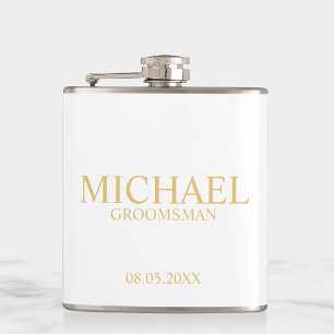 Classic White and Guld Personlig Groomsman Fickplunta