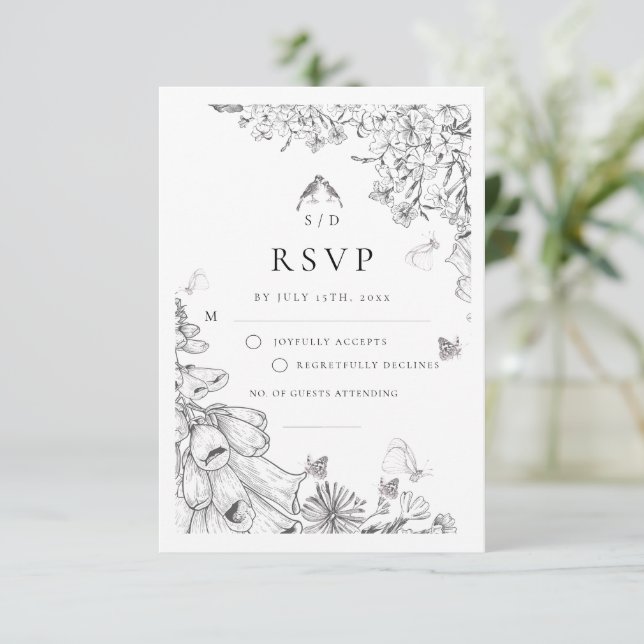 Classic White Black Floral Wedding  OSA Kort (Stående Fram)