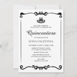 Classic White Black Tiara Quinceanera Inbjudningar
