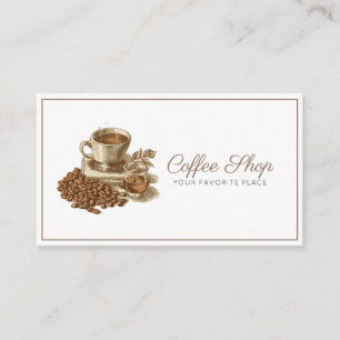 Classic White & Brown Vintage Espresso Coffee Shop Visitkort