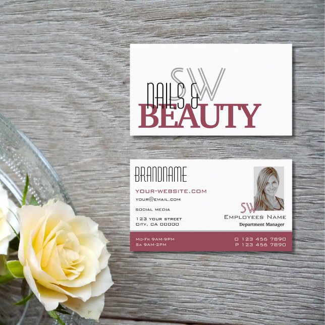 Classic White Burgundy med Monogram och Photo Visitkort (Skapare uppladdad)