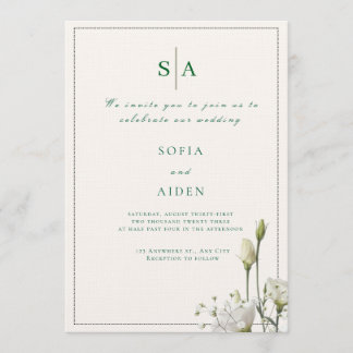 classic white floral and border wedding invitation inbjudningar