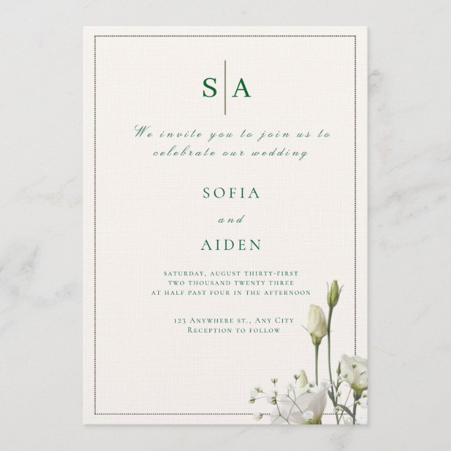 classic white floral and border wedding invitation inbjudningar (Framsida)