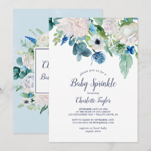 Classic White Flowers Baby Sprinkle Inbjudningar
