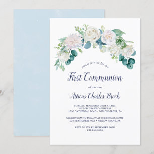 Classic White Flowers First Communion Inbjudningar