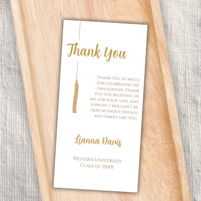 Classic White Guld Tassel Studenten Tack Kort (graduation thank you card classic elegant tassel minimalist)