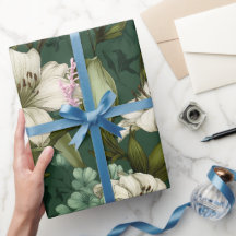 Classic White Lily Green Floral Pattern