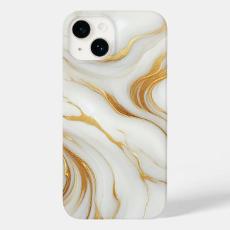 Classic White Marble iPhone 14 Fodral med Guld Vei