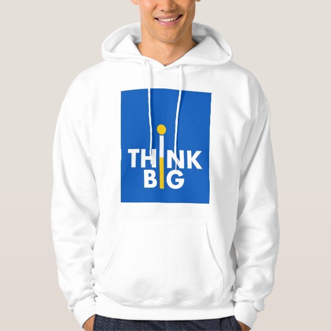 "Classic White Men's Hoodie with 'Think Big' Logo  (Framsida)