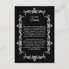Classic White on Black Ornately Framed Wedding Tilläggskort