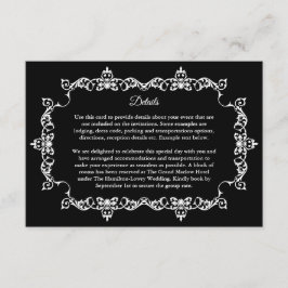 Classic White on Black Ornately Framed Wedding Tilläggskort