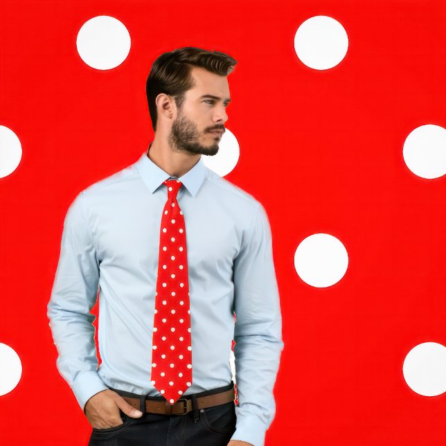 Classic White Polka Dot Mönster på Red Tie Slips (Man wears a Classic White Polka Dot Pattern on Red Tie
)