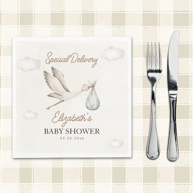 Classic White Stork Baby Shower Neutral Pappersservett (Skapare uppladdad)