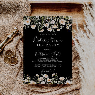 Classic Wildblomsvart Möhippa Tea Party Inbjudningar