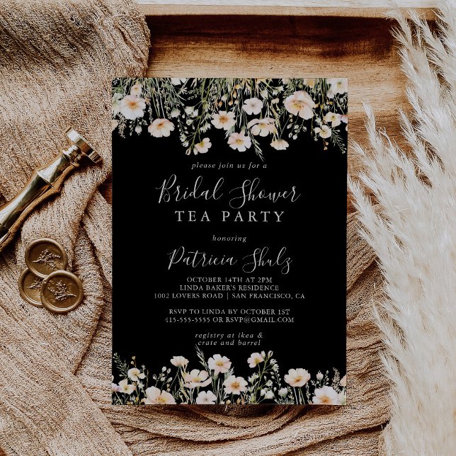 Classic Wildblomsvart Möhippa Tea Party Inbjudningar (Skapare uppladdad)
