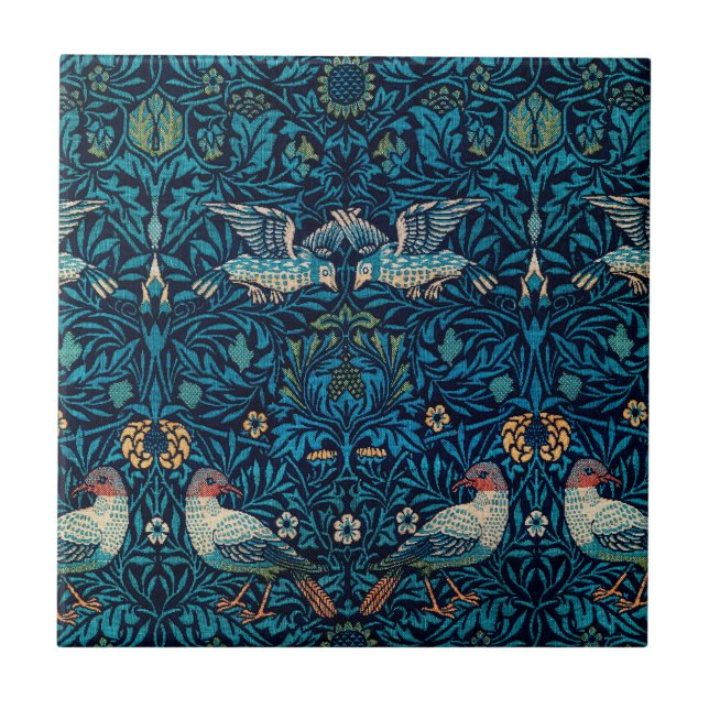 Classic William Morris Blue mönster l Blommigt Bir Kakelplatta (Framsidan)