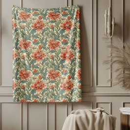 Classic William Morris Elegant hett red sage ivor Fleecefilt