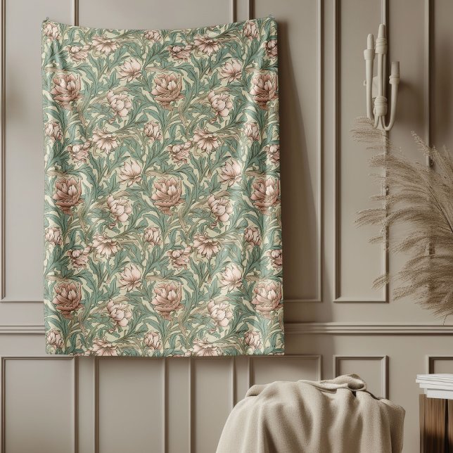 Classic William Morris Mysigt Elegance muted färg Fleecefilt (Classic William Morris Cozy Elegance muted colors Fleece Blanket)