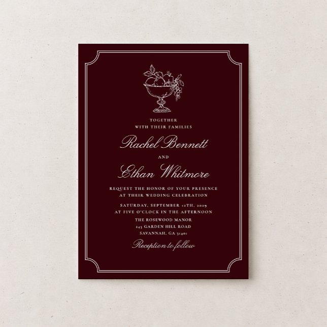 Classic Wine Red Double Frame Wedding Invitation Meddelande (Skapare uppladdad)