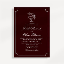 Classic Wine Red Double Frame Wedding Invitation Meddelande