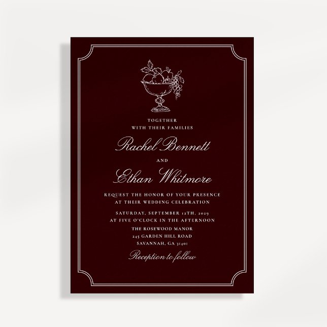 Classic Wine Red Double Frame Wedding Invitation Meddelande (Skapare uppladdad)