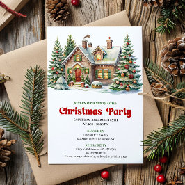 Classic Winter Scene Watercolor Christmas Invite Inbjudningar