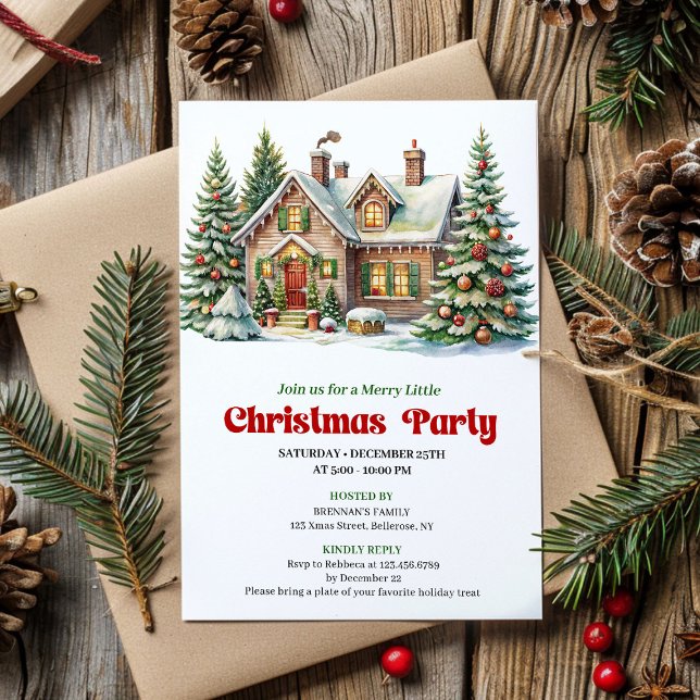 Classic Winter Scene Watercolor Christmas Invite Inbjudningar (Classic Winter Scene Watercolor Christmas Invite)
