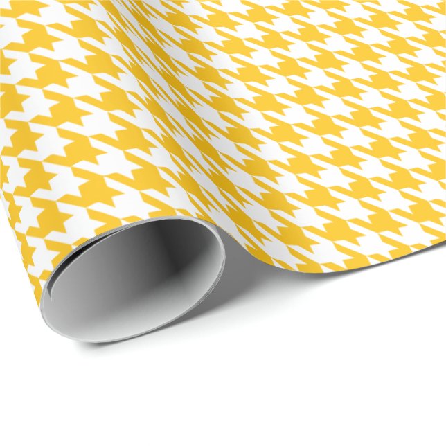 Classic Yellow and White Houndstooth Pattern  Presentpapper (Rullad Hörn)