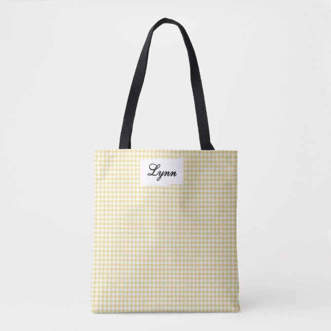 Classic Yellow & White Gingham | Personalized Name Tygkasse (Framsida)