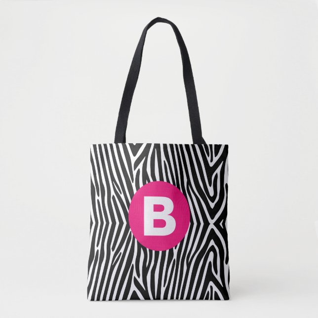 Classic Zebra Stripes Bright Pink Monogram Tygkasse (Framsida)