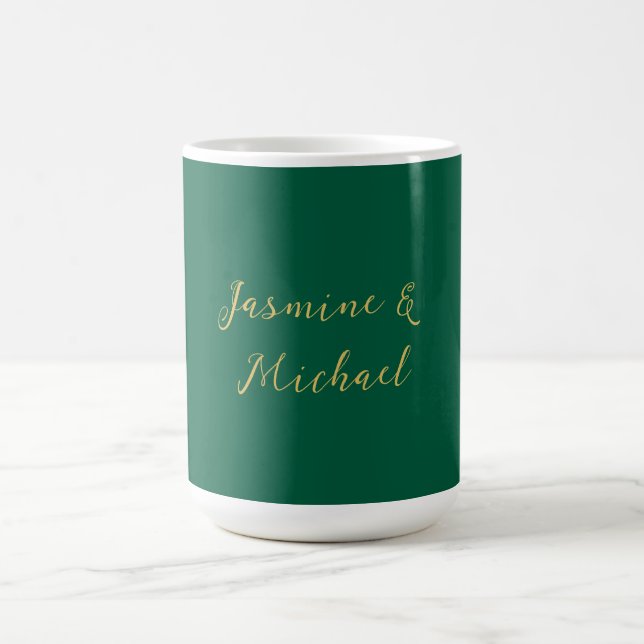 Classical Calligraphy Couple Names Green & Gold Kaffemugg (Center)