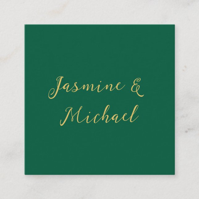 Classical Calligraphy Couple Names Green & Gold Tilläggskort (Framsida)