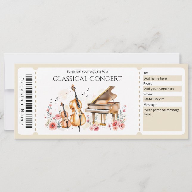 Classical Music Ticket Gift Certificate Inbjudningar (Framsida)