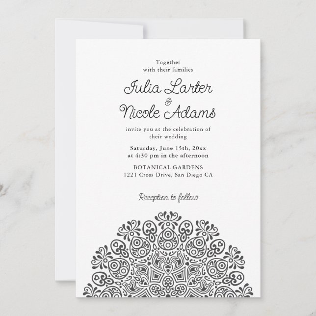 Classical Ornate Art Deco Style Mandala Wedding Inbjudningar (Framsida)