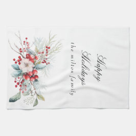 Classical Winter Helgdag Berries Monogram Kökshandduk